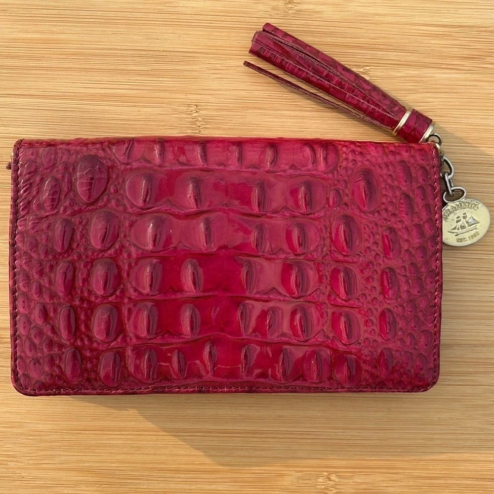 Brahmin Vintage Genuine Leather Magenta Bifold Snap Close Wallet Charm & Tassel